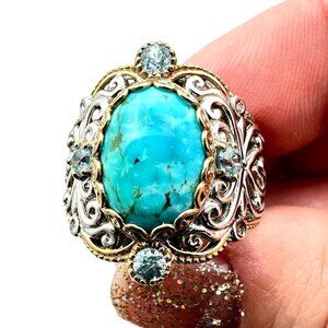 Michael Valitutti Womens Ring Turquoise Blue Topaz Sterling Silver Size 10